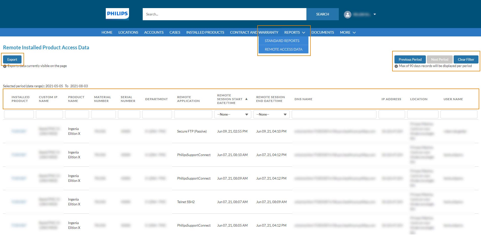 Remote installed product access data